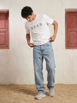 The Bear House - White Solid Cotton Regular Fit T-Shirt