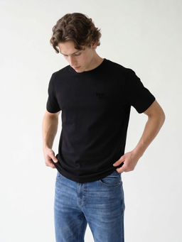 The Bear House - Black Solid Cotton Regular Fit T-Shirt