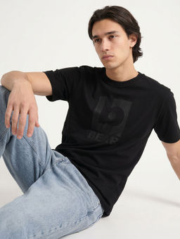 The Bear House - Black Solid Cotton Regular Fit T-Shirt