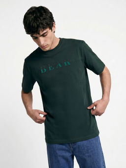 The Bear House - Green Solid Cotton Oversized Fit T-Shirt