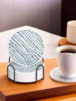 Ekhasa - Diatomite Coasters Set of 6 with Cork Base & Steel Holder (White)