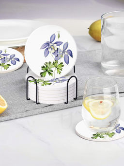 Ekhasa - Diatomite Coasters Set of 6 with Cork Base & Steel Holder (White)