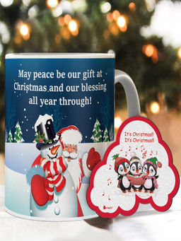 Indigifts - Christmas Decoration Peace Be Our Gift Coffee Mug & Fridge Magnet Combo