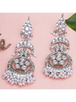 Karatcart - Oxidised Silver White Kundan Studded Dangler Earrings