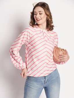 CAMLA - Pink Stripes Round Neck Top Pink