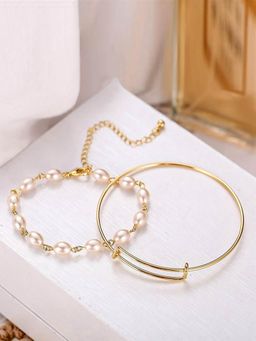 Jewels Galaxy - Jewellery For Women Pearl and Classic Bracelet (Set of 2)