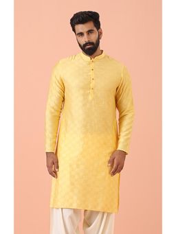 KISAH - Mens Yellow Blended Self Design Kurta