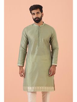 KISAH - Mens Green Blended Self Design Kurta