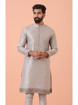 KISAH - Mens Grey Self Design Kurta