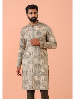 KISAH - Mens Off White Blended Abstract Printed Kurta