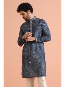 KISAH - Mens Blue Blended Embellished Kurta