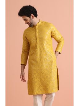KISAH - Mens Yellow Cotton Embroidered Kurta
