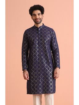 KISAH - Mens Purple Cotton Embroidered Kurta