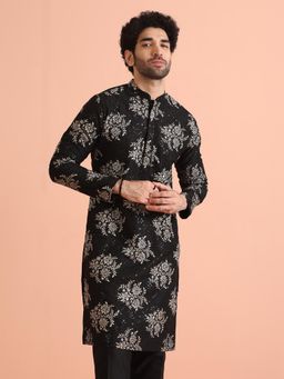 KISAH - Mens Black Blended Embroidered Kurta