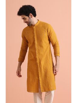 KISAH - Mens Mustard Georgette Embroidered Kurta