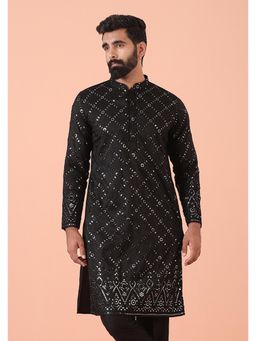 KISAH - Mens Black Blended Embellished Kurta