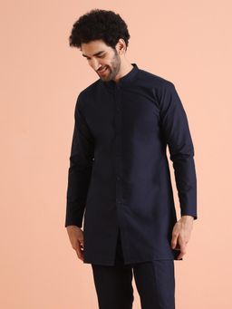 KISAH - Mens Navy Blue Blended Solid Kurta