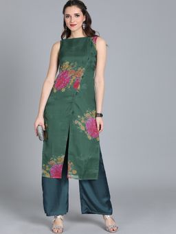 Ethnovog - Ready To Wear Boat Neck Wide Leg Pant Suit (Set of 2)