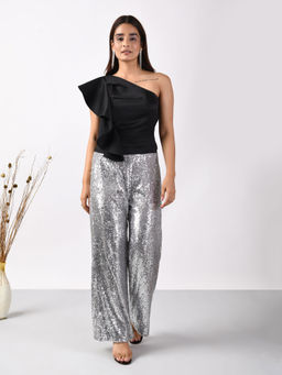 Attic Salt - One Shoulder Draped Black Top