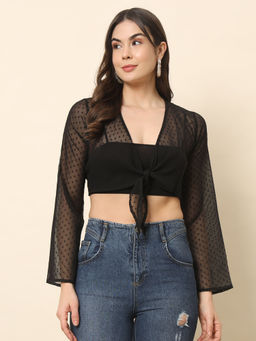 Trend Arrest - Black Dobby Crop Tie Shrug Black