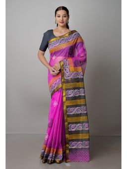 Unnati Silks - Purple Pure Block Printed Kota Cotton Saree with Unstitched Blouse