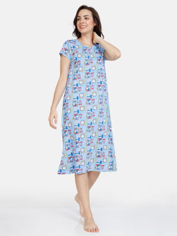 Zivame - Loony Tunes Knit Cotton Knee Length Nightdress - Lil Boy Blue