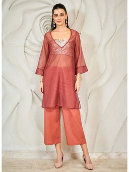 AAREIN - Brown Three-Quarter Sleeves V-Neck Party Co-Ord Set