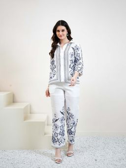 AAREIN - White Three-Quarter Sleeves Floral Co-Ord Set