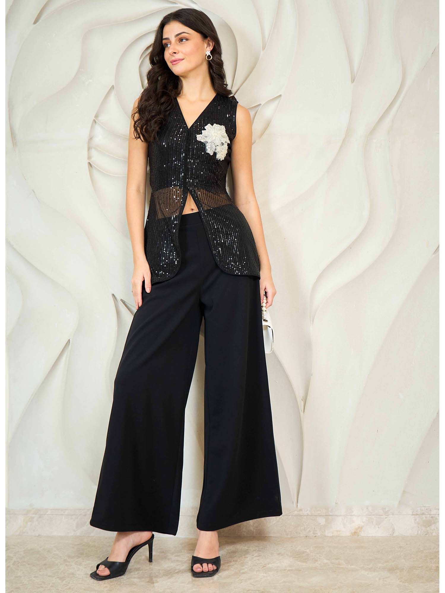 aarein Black Sleeveless V-Neck Polyester Party Co-Ord Set-picture-11