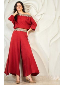 AAREIN - Red Three Fourth Sleeves Asymmetrical Ethnic Co-Ord Set