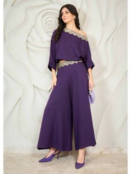 AAREIN - Purple Three Fourth Sleeves Asymmetrical Ethnic Co-Ord Set