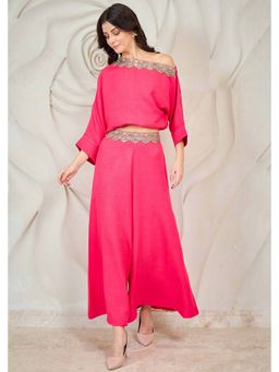 AAREIN - Fuchsia Three Fourth Sleeves Asymmetrical Ethnic Co-Ord Set