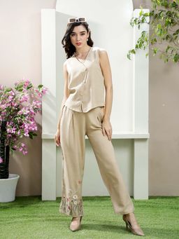 AAREIN - Beige Sleeveless V-Neck Casual Co-Ord Set