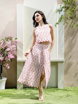 AAREIN - Pink Sleeveless Round Neck Self Design Co-Ord Set