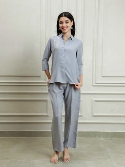 AAREIN - Grey Three-Quarter Sleeves Party Co-Ord Set