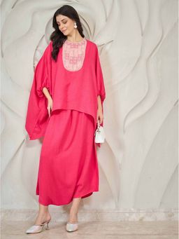 AAREIN - Fuchsia Three-Quarter Sleeves Round Neck Party Co-Ord Set