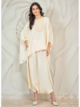 AAREIN - Cream Three-Quarter Sleeves Round Neck Party Co-Ord Set