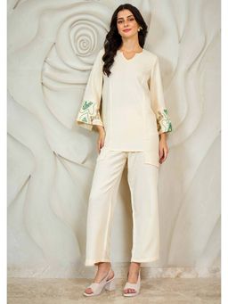 AAREIN - Cream Three-Quarter Sleeves Round Neck Party Co-Ord Set