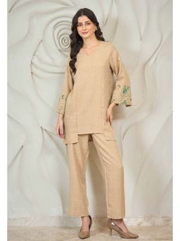 AAREIN - Beige Three-Quarter Sleeves Round Neck Party Co-Ord Set