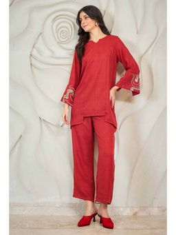 AAREIN - Rust Three-Quarter Sleeves Round Neck Party Co-Ord Set