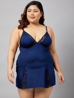 Secrets By ZeroKaata - Women Plus Size Solid Short Baby Doll Lingerie (Set of 2)