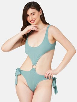 Secrets By ZeroKaata - Women Ribbed Solid Swimwear Bodysuit