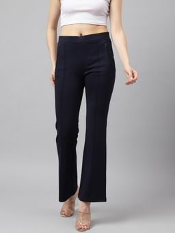 Latin Quarters - Women Navy Blue Solid Mid Rise Trouser