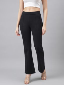 Latin Quarters - Women Black Solid Mid Rise Trouser