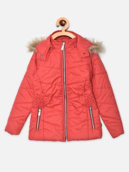 CRIMSOUNE CLUB - Girls Red Solid Detachable Hooded Jacket