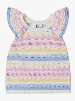 GAP - Multi-Colour Girl's Horizontal Striped Round Neck Top