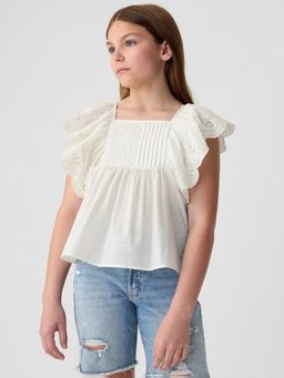 GAP - White Girl's Square Neck Scallop Cut-Work Top