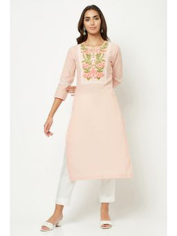 Barara Ethnic - Baby Pink Yoke Embroidered Kurta