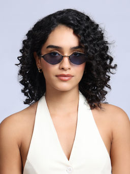 Twenty Dresses by Nykaa Fashion - Gold & Blue Metal Frame Polygonal Sunglasses