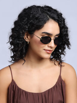 Twenty Dresses by Nykaa Fashion - Black Chunky Oval Sunglasses With Metal Temples
